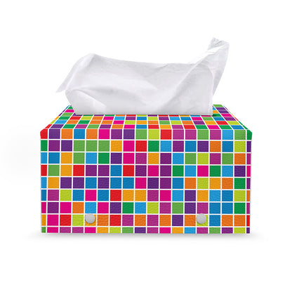 Rainbow Squares Pattern Print Leather Tissue Box Cover