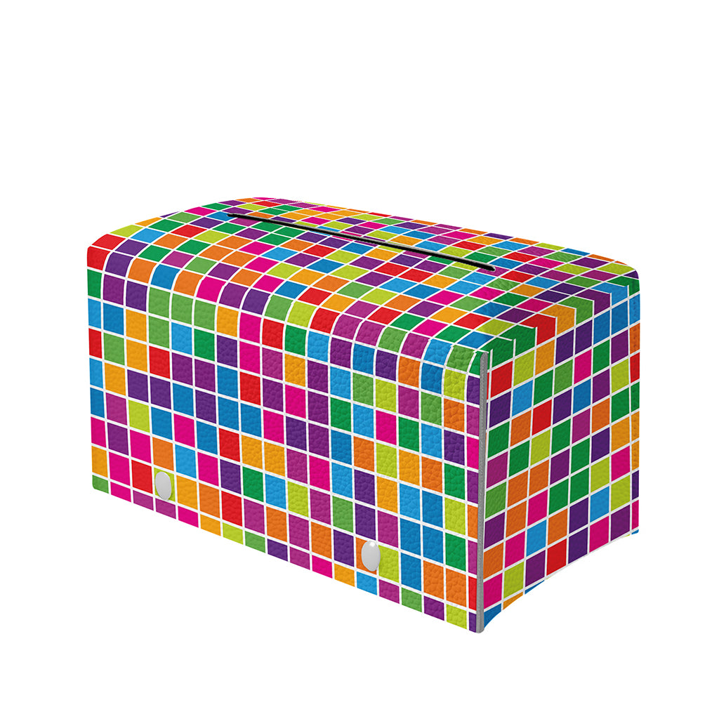 Rainbow Squares Pattern Print Leather Tissue Box Cover