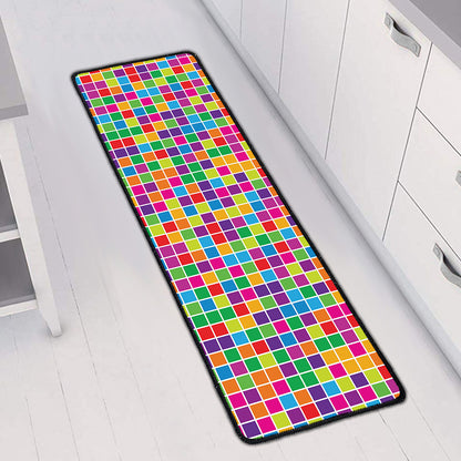 Rainbow Squares Pattern Print Long Kitchen Mat