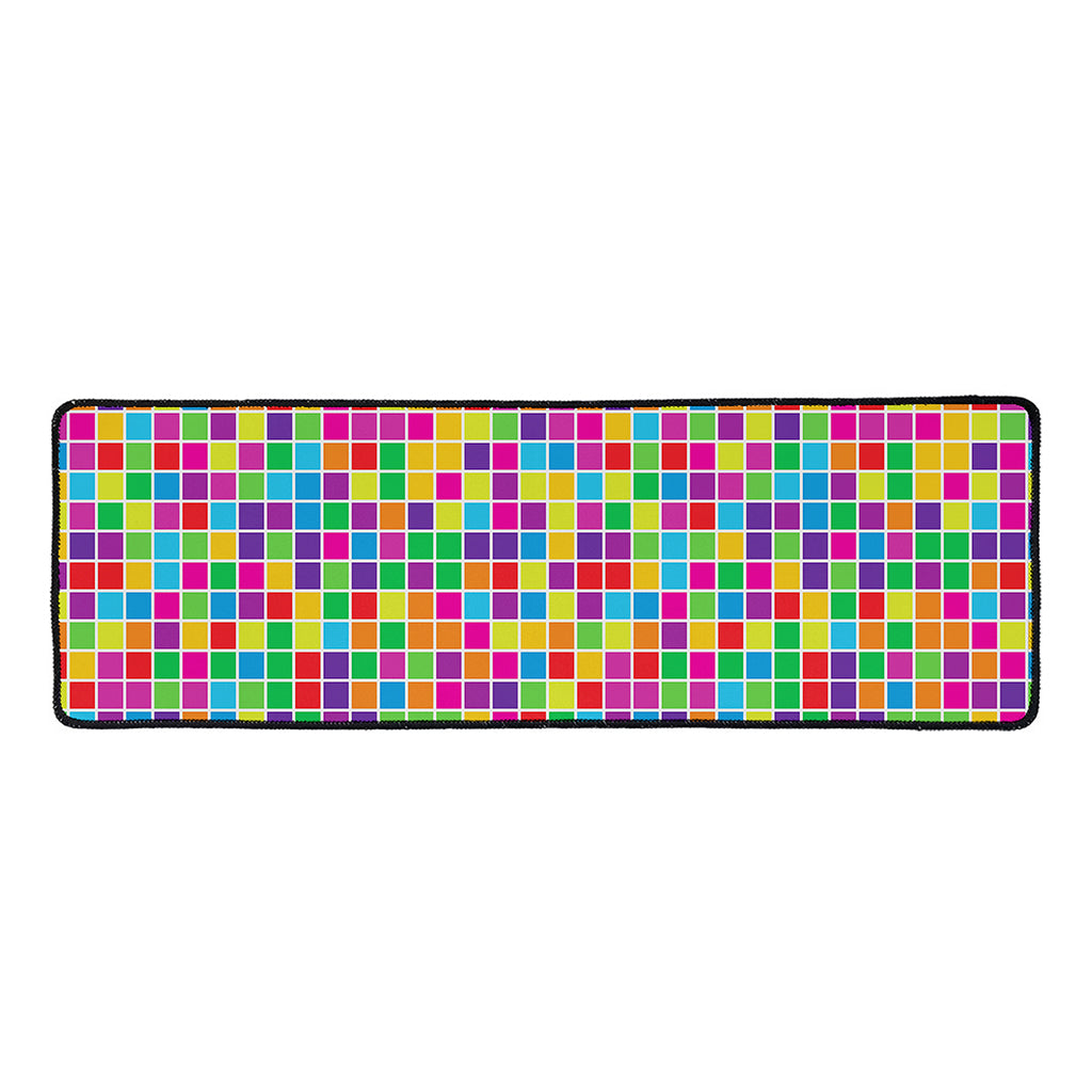 Rainbow Squares Pattern Print Long Kitchen Mat