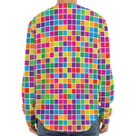 Rainbow Squares Pattern Print Long Sleeve Baseball Jersey