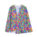 Rainbow Squares Pattern Print Long Sleeve Short Coat