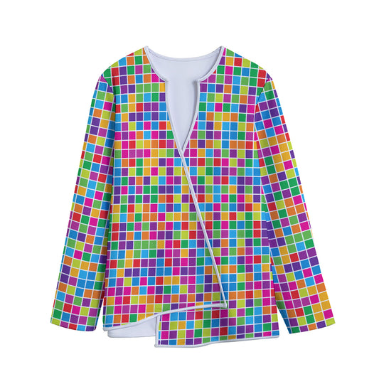 Rainbow Squares Pattern Print Long Sleeve Short Coat