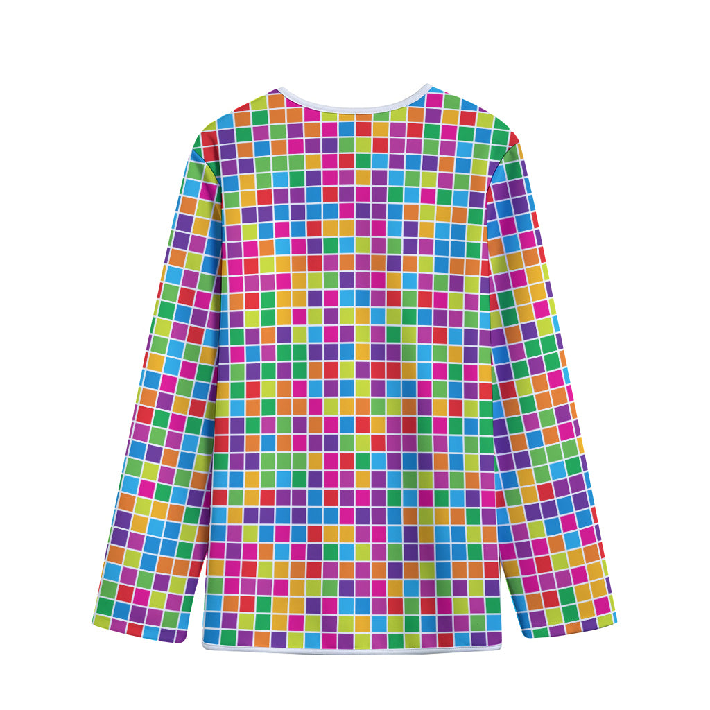 Rainbow Squares Pattern Print Long Sleeve Short Coat