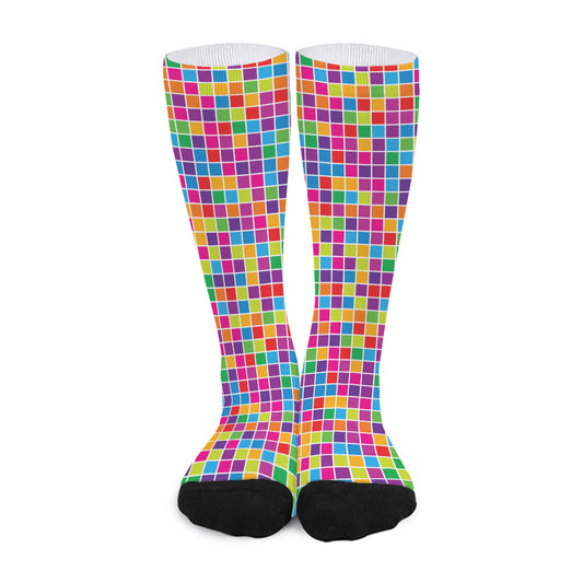 Rainbow Squares Pattern Print Long Socks