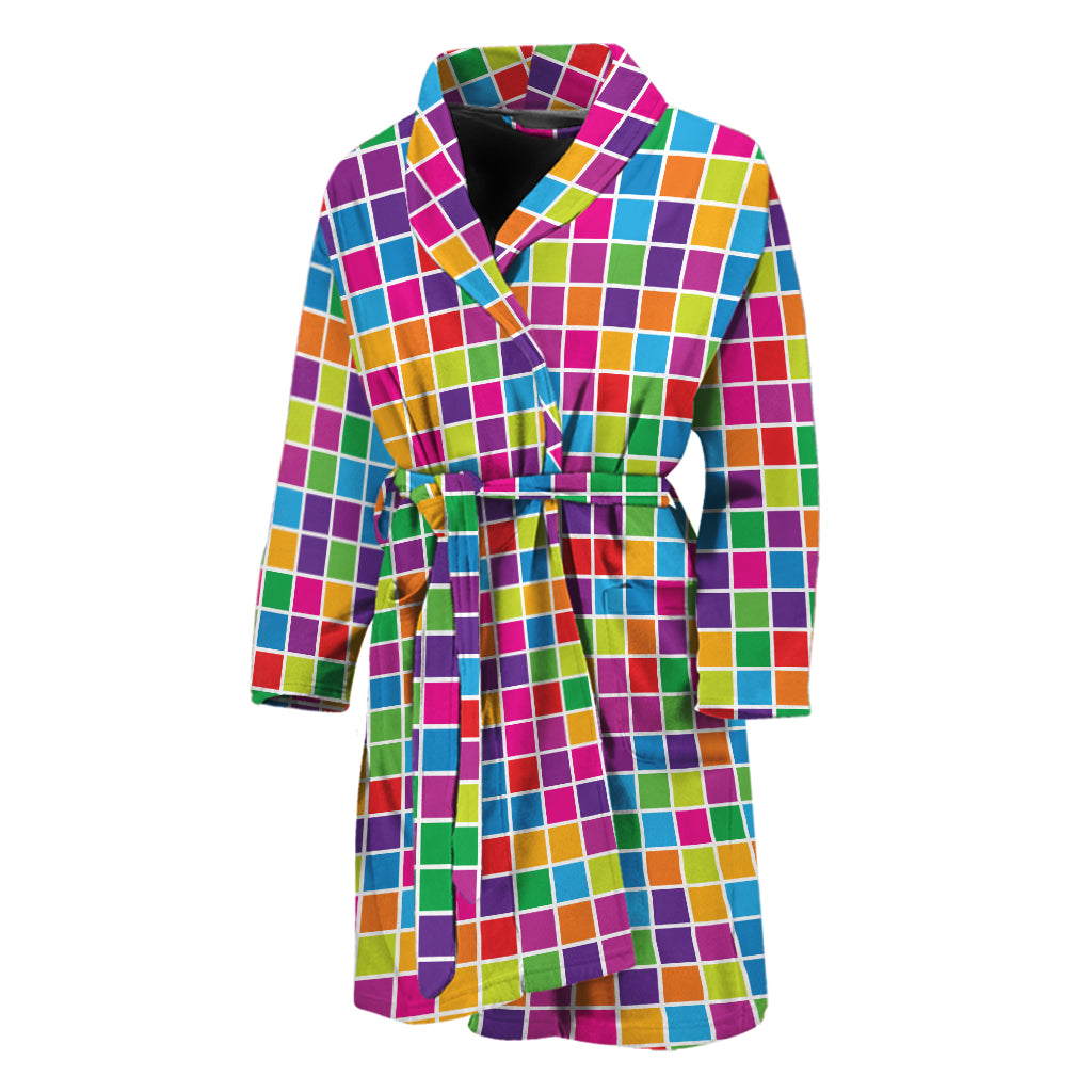 Rainbow Squares Pattern Print Men's Bathrobe
