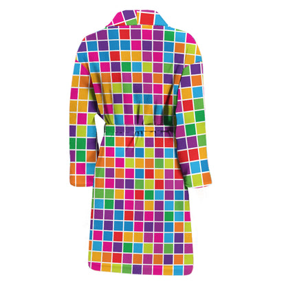 Rainbow Squares Pattern Print Men's Bathrobe