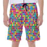 Rainbow Squares Pattern Print Men's Beach Shorts