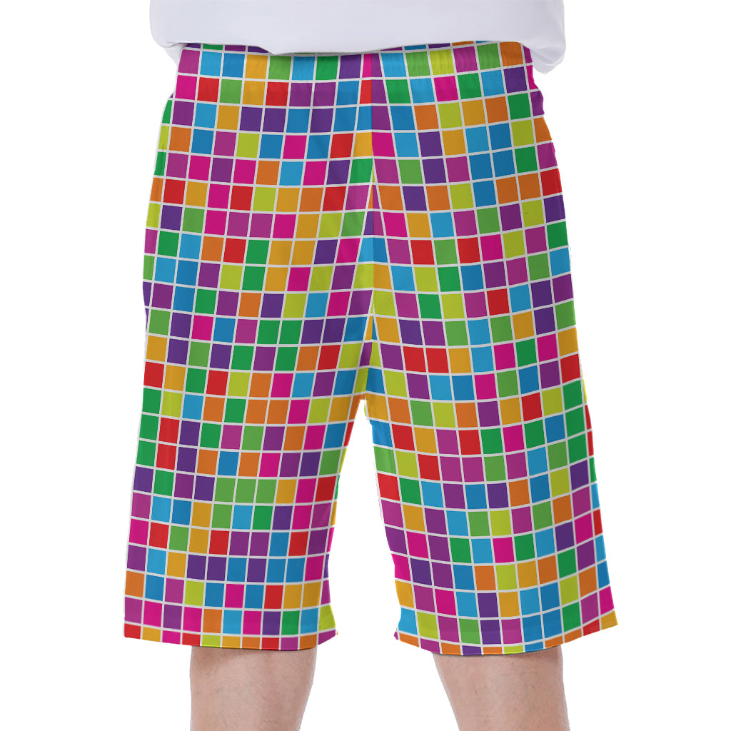 Rainbow Squares Pattern Print Men's Beach Shorts