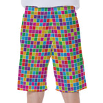Rainbow Squares Pattern Print Men's Beach Shorts