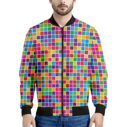 Rainbow Squares Pattern Print Men's Bomber Jacket