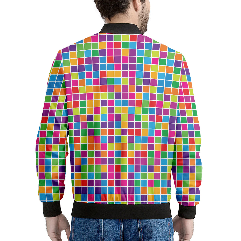 Rainbow Squares Pattern Print Men's Bomber Jacket
