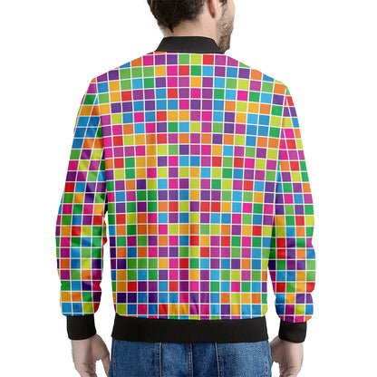 Rainbow Squares Pattern Print Men's Bomber Jacket
