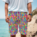 Rainbow Squares Pattern Print Men's Cargo Shorts