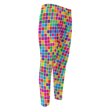 Rainbow Squares Pattern Print Men's Compression Pants