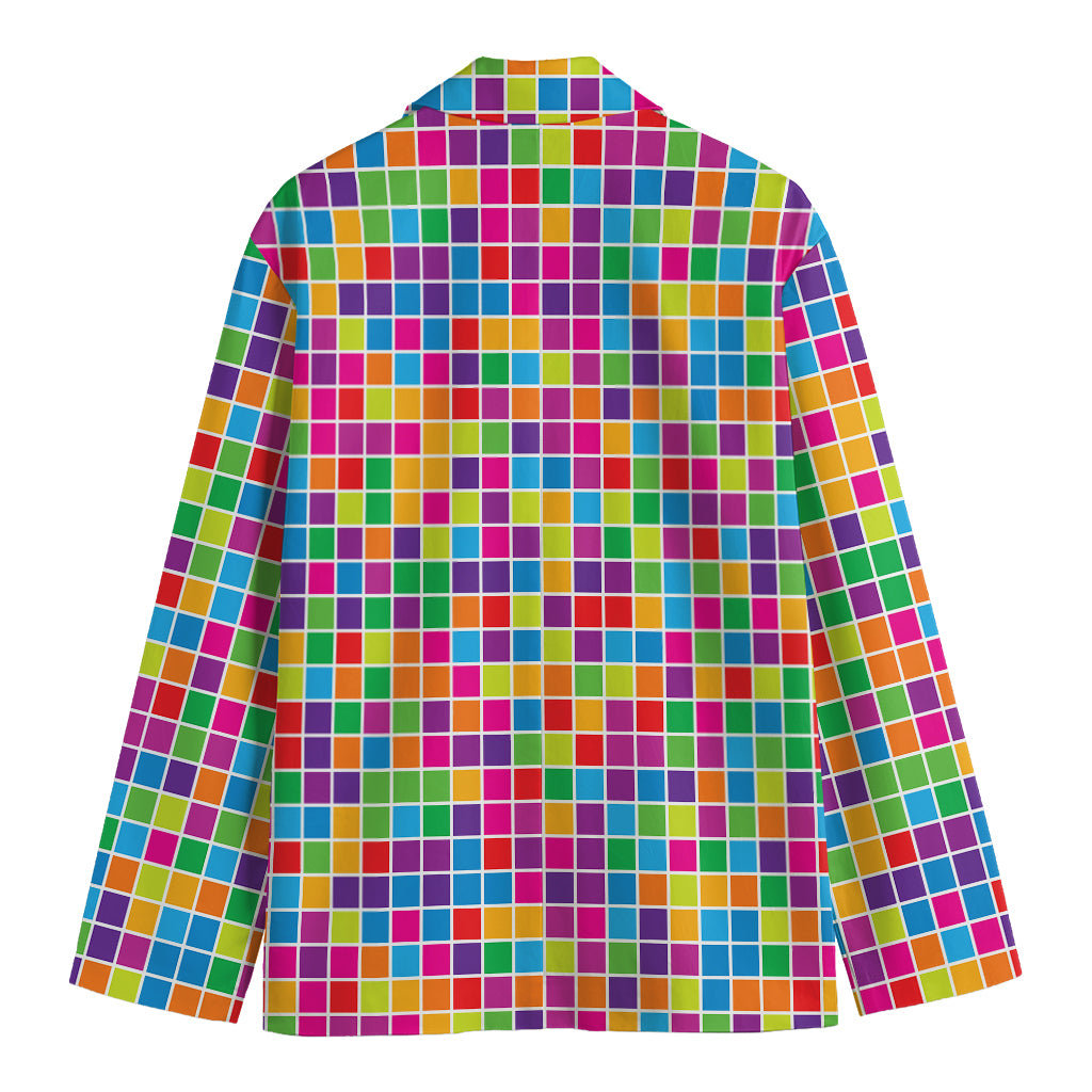 Rainbow Squares Pattern Print Men's Cotton Blazer