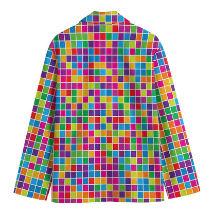 Rainbow Squares Pattern Print Men's Cotton Blazer