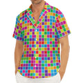 Rainbow Squares Pattern Print Men's Deep V-Neck Shirt