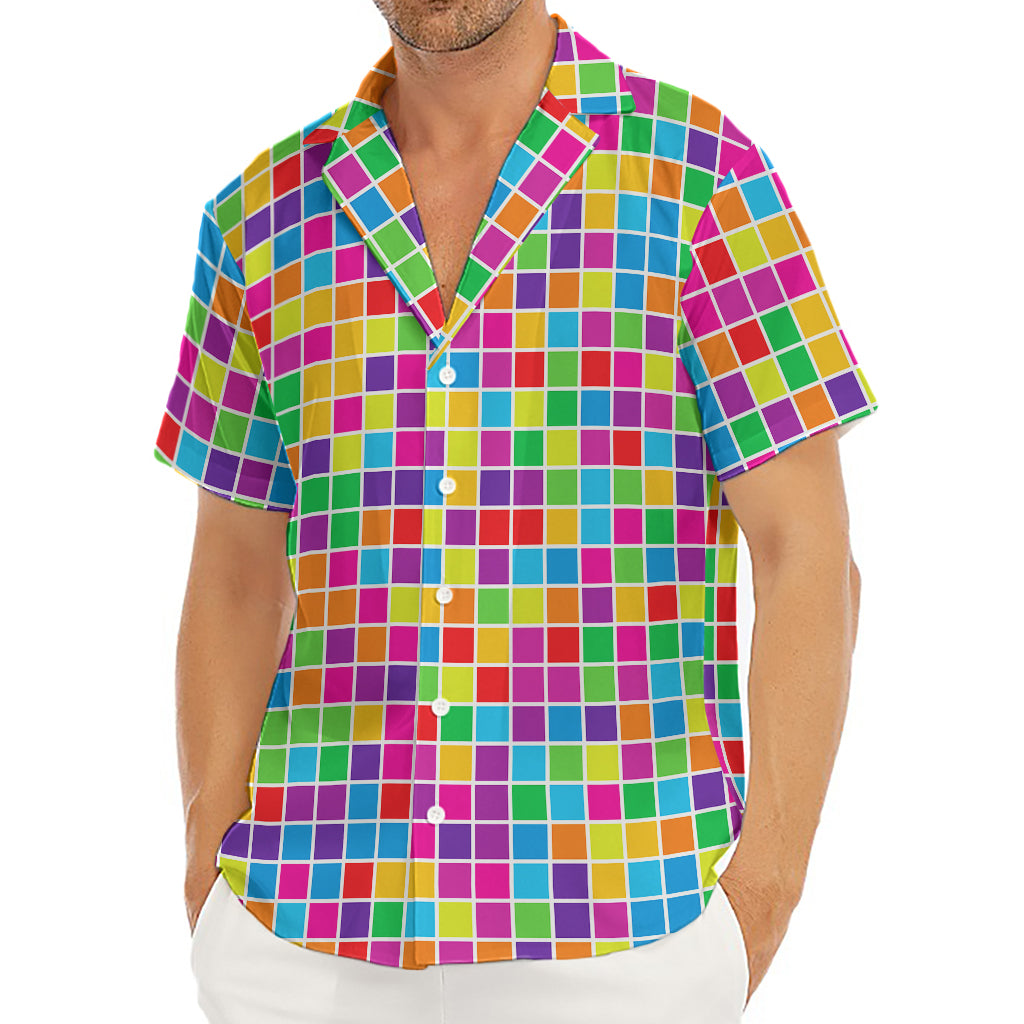 Rainbow Squares Pattern Print Men's Deep V-Neck Shirt