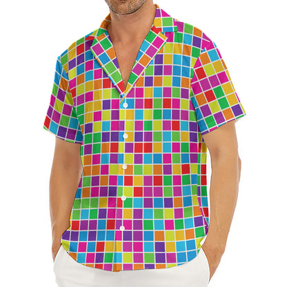 Rainbow Squares Pattern Print Men's Deep V-Neck Shirt