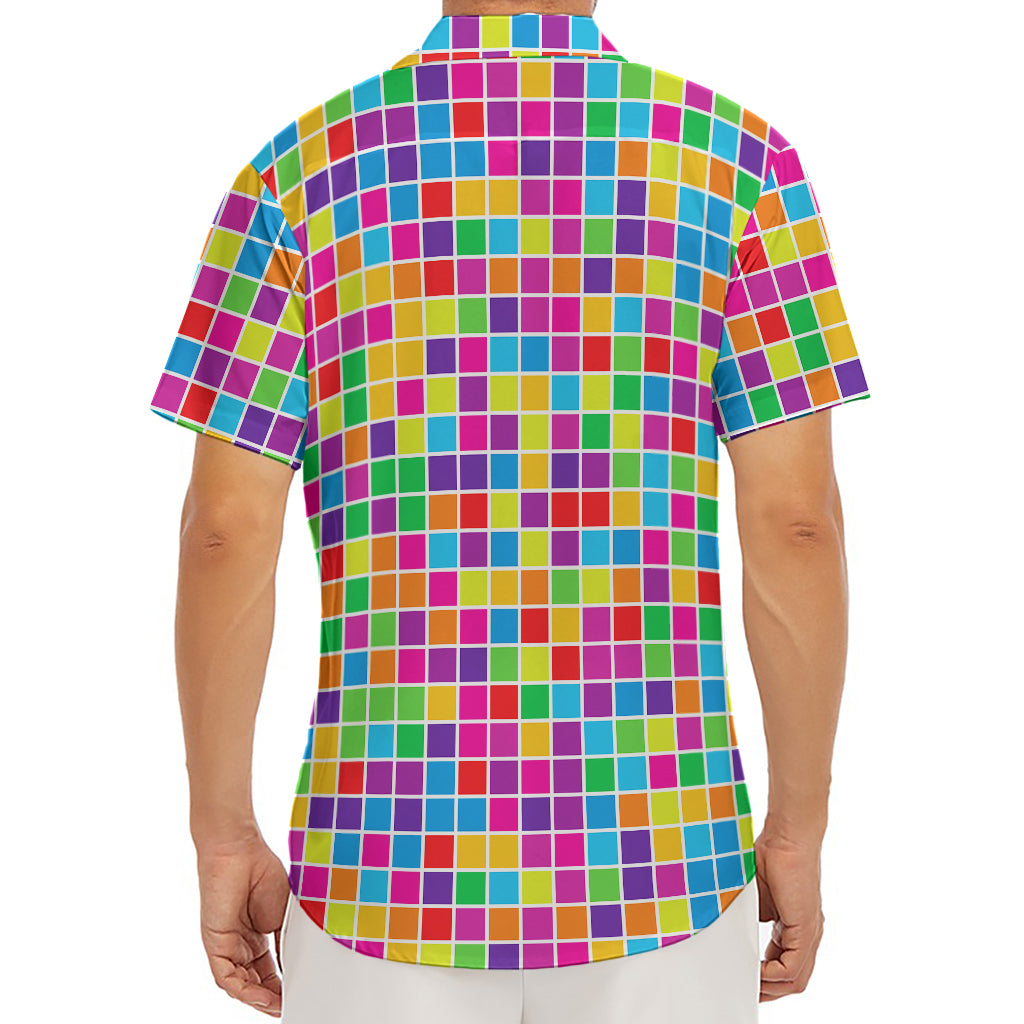 Rainbow Squares Pattern Print Men's Deep V-Neck Shirt