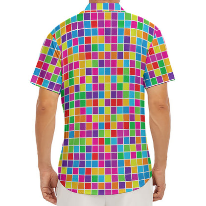 Rainbow Squares Pattern Print Men's Deep V-Neck Shirt