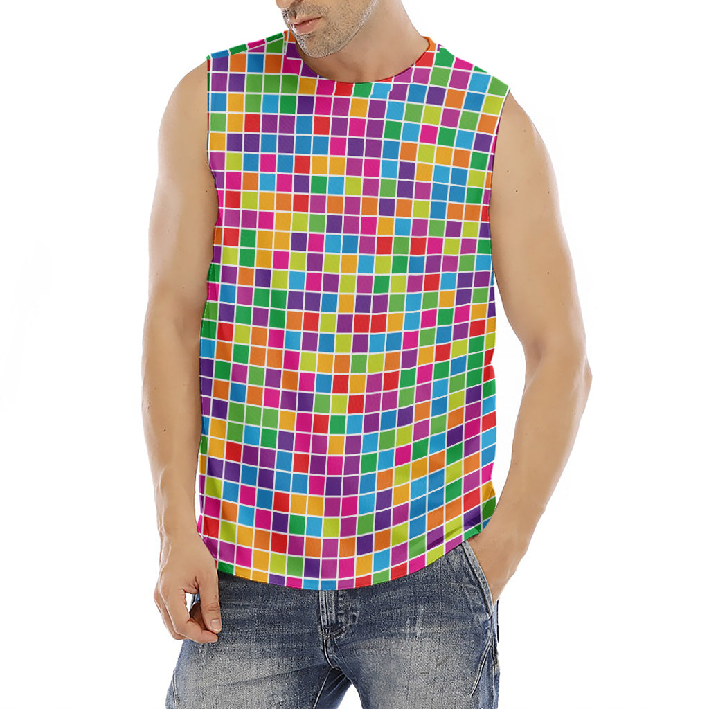 Rainbow Squares Pattern Print Men's Fitness Tank Top