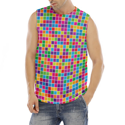 Rainbow Squares Pattern Print Men's Fitness Tank Top