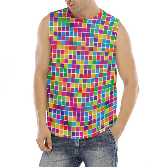 Rainbow Squares Pattern Print Men's Fitness Tank Top
