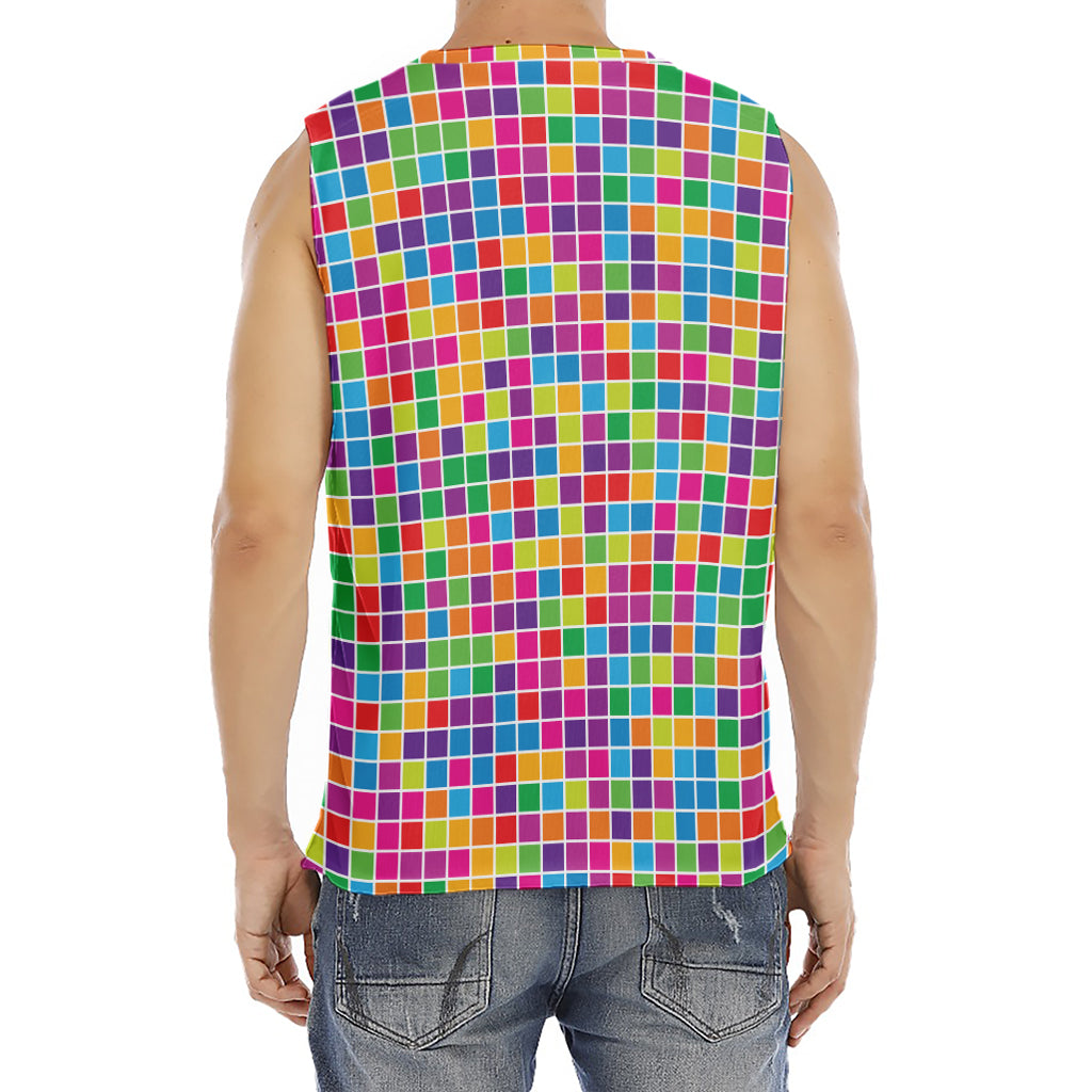 Rainbow Squares Pattern Print Men's Fitness Tank Top