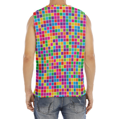 Rainbow Squares Pattern Print Men's Fitness Tank Top