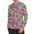 Rainbow Squares Pattern Print Men's Long Sleeve Rash Guard