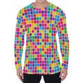 Rainbow Squares Pattern Print Men's Long Sleeve T-Shirt