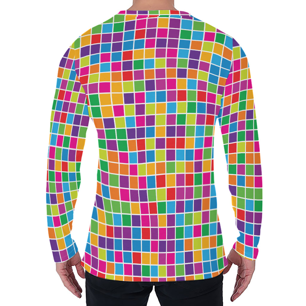 Rainbow Squares Pattern Print Men's Long Sleeve T-Shirt