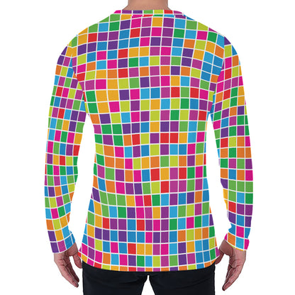 Rainbow Squares Pattern Print Men's Long Sleeve T-Shirt