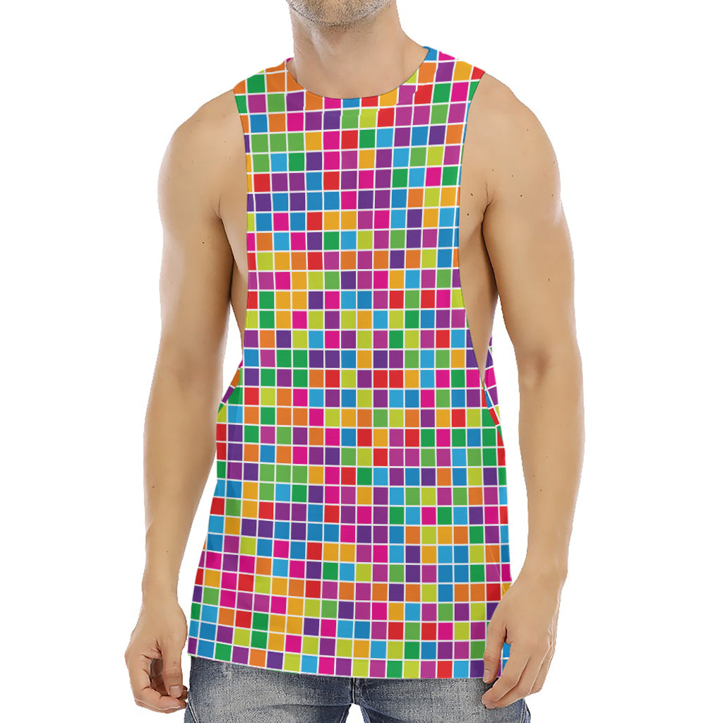 Rainbow Squares Pattern Print Men's Muscle Tank Top