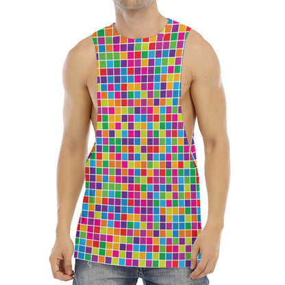 Rainbow Squares Pattern Print Men's Muscle Tank Top