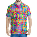 Rainbow Squares Pattern Print Men's Polo Shirt