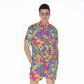 Rainbow Squares Pattern Print Men's Romper
