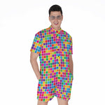 Rainbow Squares Pattern Print Men's Rompers