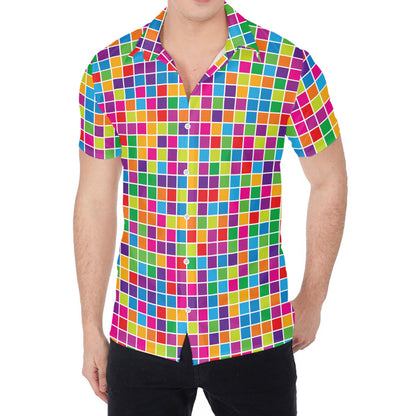 Rainbow Squares Pattern Print Men's Shirt
