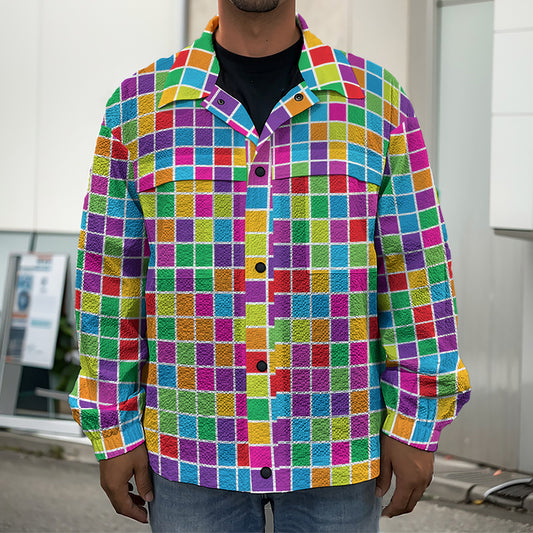 Rainbow Squares Pattern Print Men's Shirt Jacket