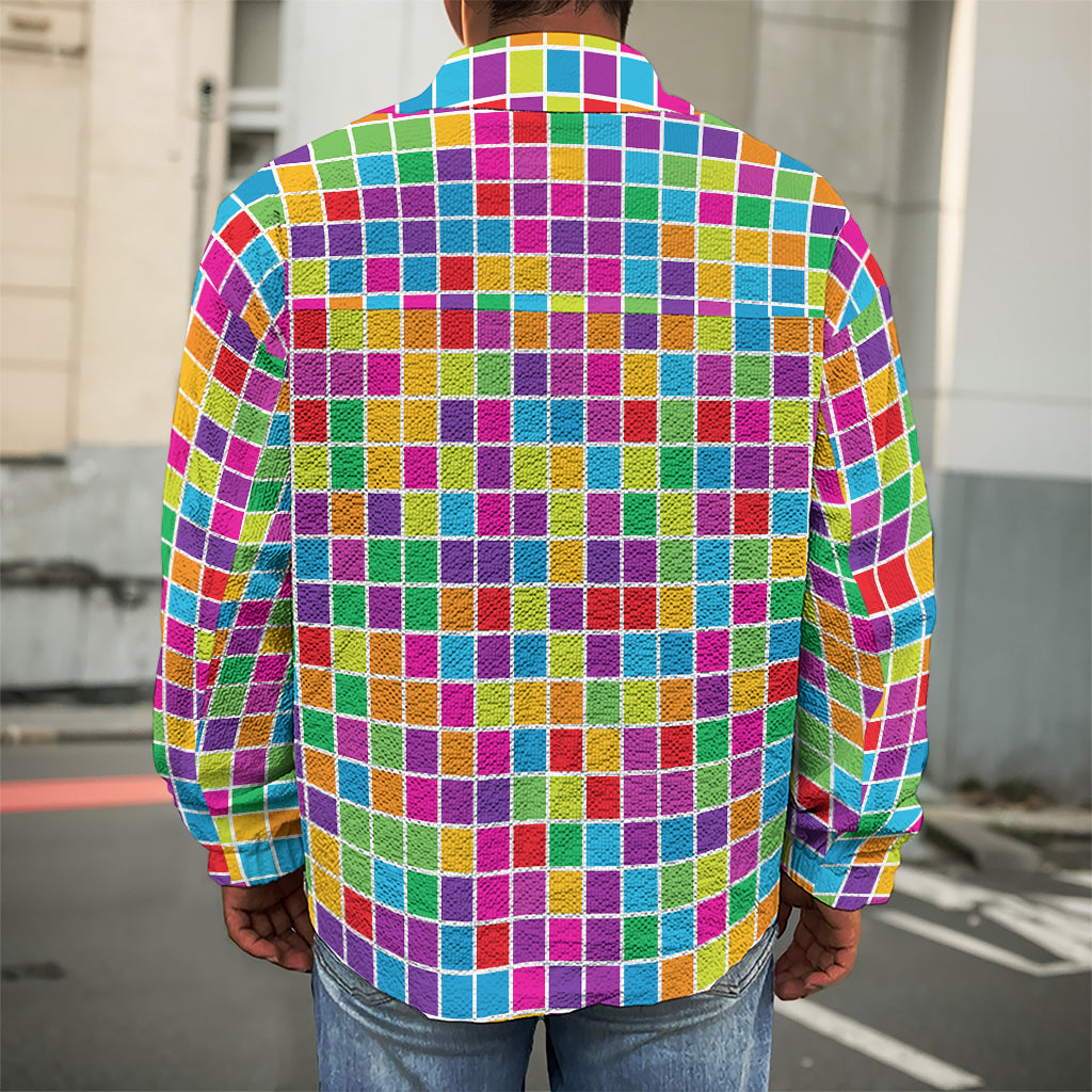 Rainbow Squares Pattern Print Men's Shirt Jacket