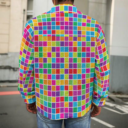 Rainbow Squares Pattern Print Men's Shirt Jacket