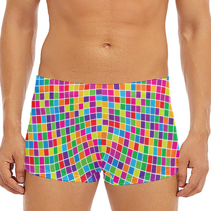 Rainbow Squares Pattern Print Men's Short Boxer Briefs