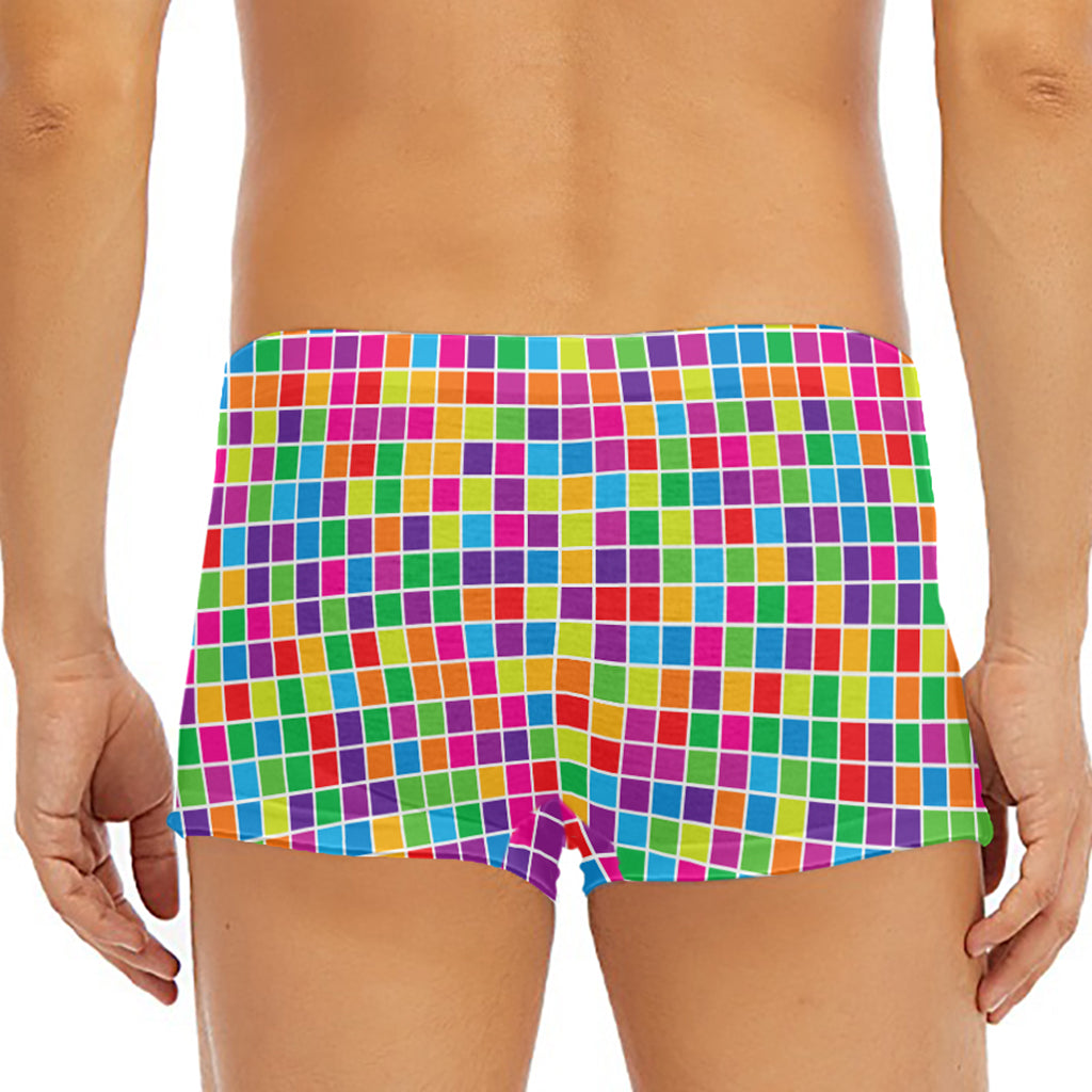 Rainbow Squares Pattern Print Men's Short Boxer Briefs