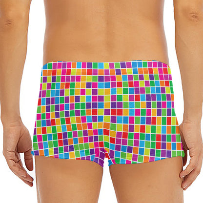 Rainbow Squares Pattern Print Men's Short Boxer Briefs