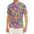 Rainbow Squares Pattern Print Men's Short Sleeve Rash Guard
