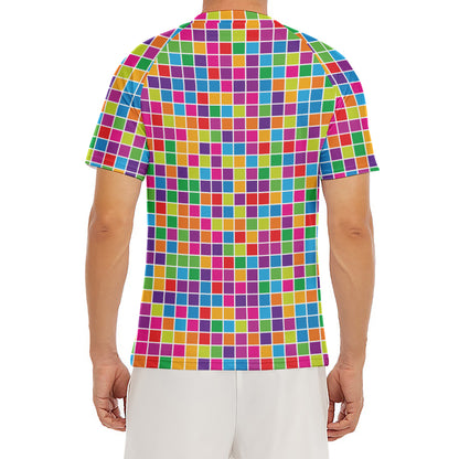 Rainbow Squares Pattern Print Men's Short Sleeve Rash Guard