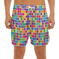 Rainbow Squares Pattern Print Men's Split Running Shorts